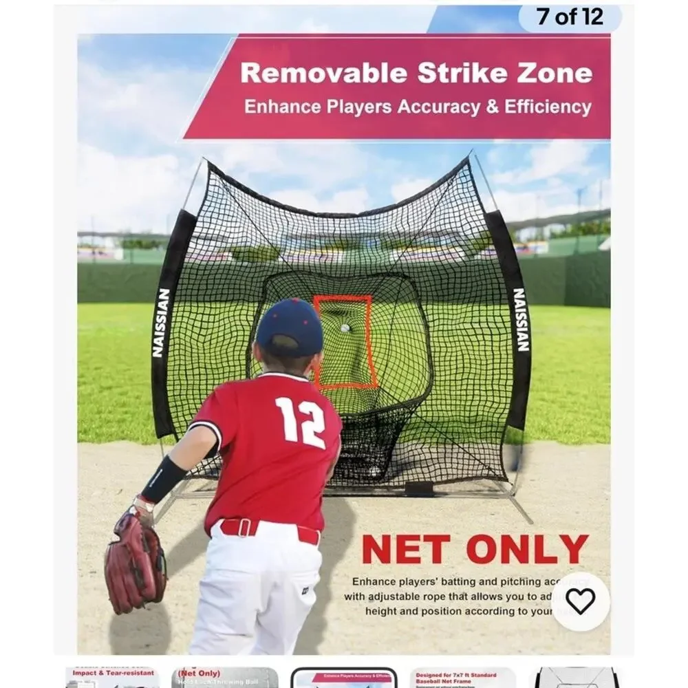 Baseball Batting Cage NET ONLY Adjustable Strike Zone for Kids Practice, 7X7